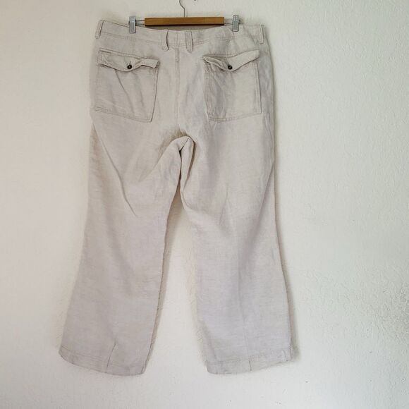 Old Navy Loose 100% Linen Pants Mens 38x30 Beige Straight Flat Front Beach Y2K - Picture 2 of 11